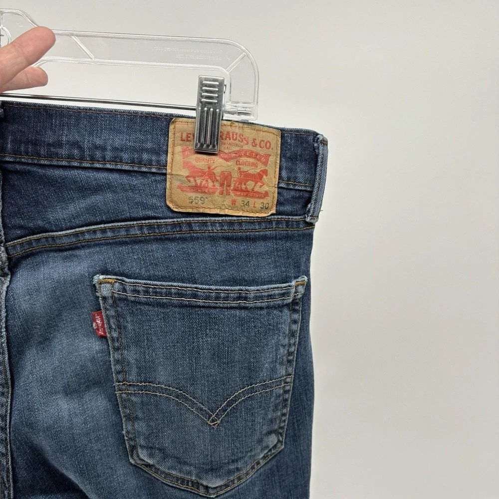 Levi's 559 Jeans Mens 34X30 (34x29) Relaxed Straight Dark‎ Wash Blue Denim Fit